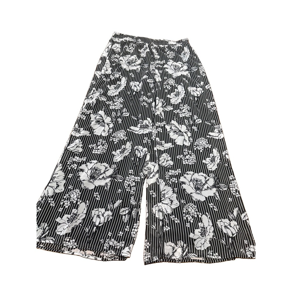 Established 1946 Wide Leg Palazzo L Knox Rose Lined Floral Black White Pants